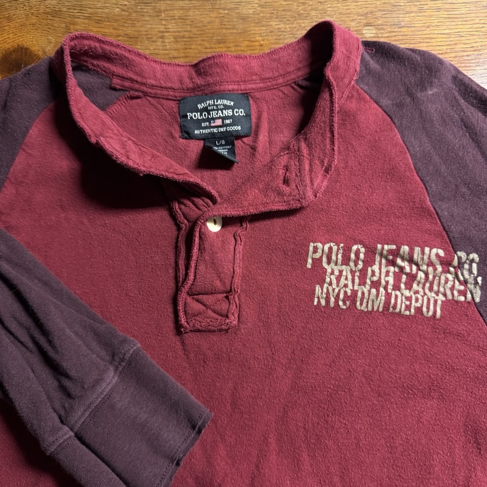 Polo Ralph Lauren‎ Jeans Men's Large Pullover Long Sleeve Shirt L Maroon